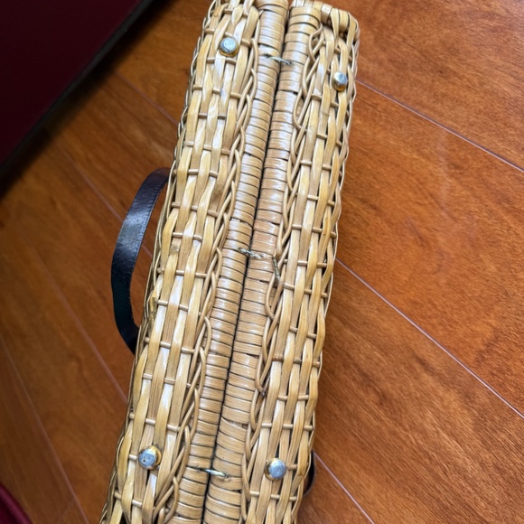 Vintage 1950's-60's Small Medium Wicker and Leather Handbag Purse Handles 13”X7” - Picture 6 of 14